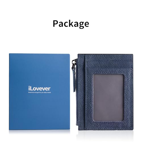 Image of Slim Wallet for Women and men Small Leather RFID Blocking Credit Card Holder Minimalist Wallet with Coin Purses & Pouches,Navy