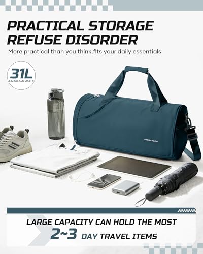 Image of Gym Bag for Women and Men With Wet & Shoe Compartment - Small Duffle for Travel, Sport, Workout, Overnight Weekender - Carry-on Tote - Peacock Blue