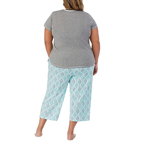 Carole Hochman Women's 4 Piece Pajama Set - Tank Top, Short Sleeve Top, Short, And Capri Pant (Grey-Blue, Large) #TOP4