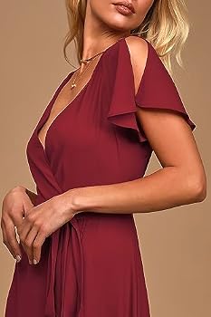 lulus convertible dress burgundy Moonlit Lace Maxi Dress, Merlot Small main image 0