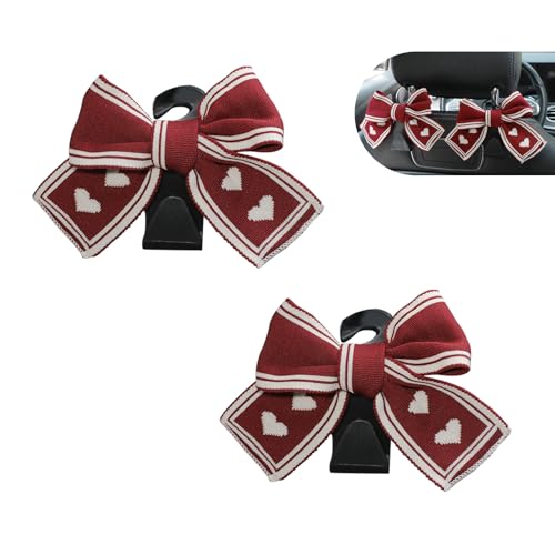 Hugwits 2 PCS Car Seat Headrest Hooks, Cute Bow Vehicle Rear Seat Hanging Hooks, Automotive Interior Seatback Storage Organizer for Purses, Umbrellas, Universal for SUVs, Sedans, Trucks (Red)