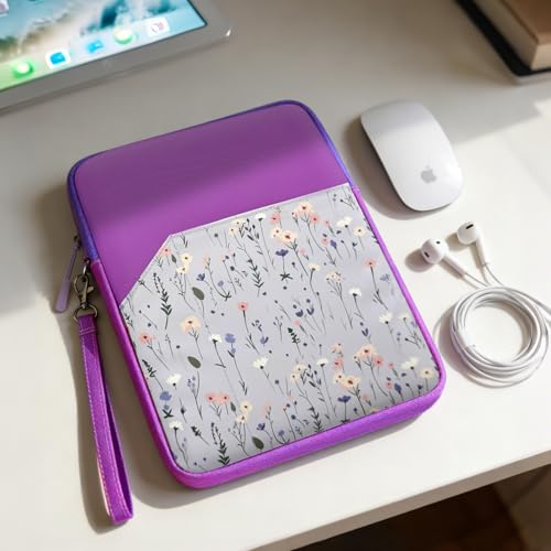 Image of MOCA Universal 7-8 Inch Tablet Sleeve Case, Polyester Protective Cover with Zipper and Wrist Strap, Compatible with Kindle, iPad mini, Samsung, Lenovo Tablets (Wildflower Meadow, 7-8 inch)