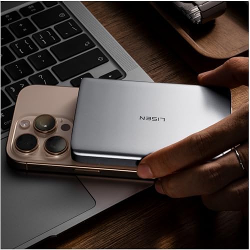LISEN 0.5‘’ Ultra Slim MagSafe Portable Charger,10000mAh Wireless Card Slim MagSafe Battery Pack iPhone 17 Air Accessories,Magnetic Power Bank for iPhone 17 Pro Max Plus Air/16/15/14/13/12,GlacierGray