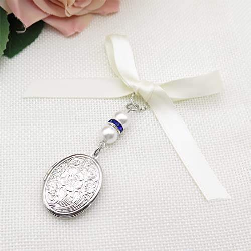Idlan Locket For Bouquet Memorial Bouquet Locket Memorial Wedding Gift Memorial Bride Pendant Memorial Photo Keepsake Something Blue (Oval Locket) #TOP2