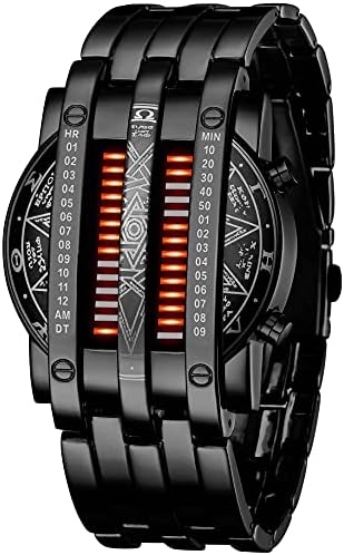 Binary Matrix Blue LED Digital Watch Mens Classic Creative Fashion Black Plated Wrist Watches