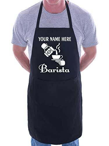 Print4U Personalised Apron Barista Add Your Name Here Coffee Shop Black