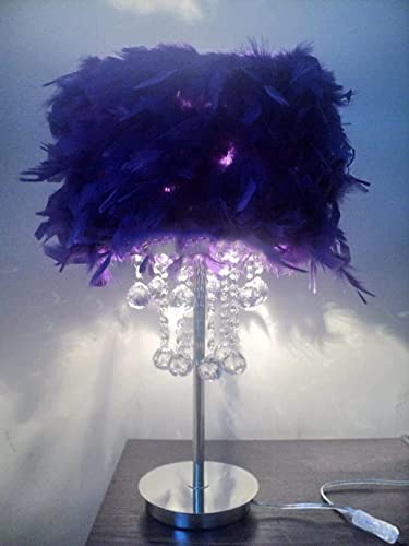 Lampe de bureau en plumes violettes et cristal au style européen moderne