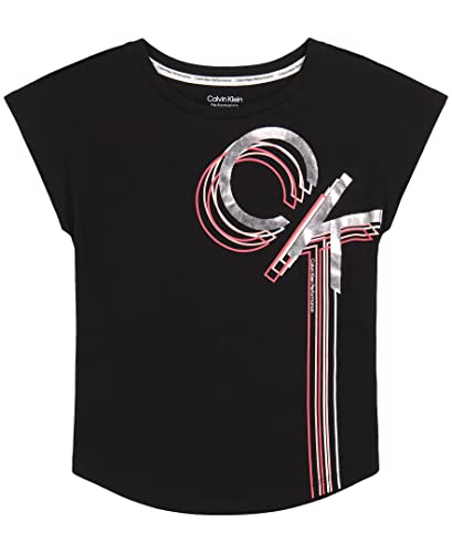 Calvin Klein Girls' Short Sleeve Relaxed-Fit Performance T-Shirt, Crew-Neck Neckline & Logo Detailing, Black Stretch #TOP6