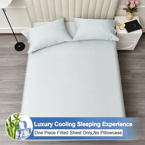 PHF 100% Rayon Derived from Bamboo Fitted Sheet King Size, 16" Deep Pocket,2.5cm Wider Strong Elastic Easy Fit, Breathable Silky Soft Skin-Friendly for Hot Sleeper, 78"x 80", Ice Blue, No Pillowcase