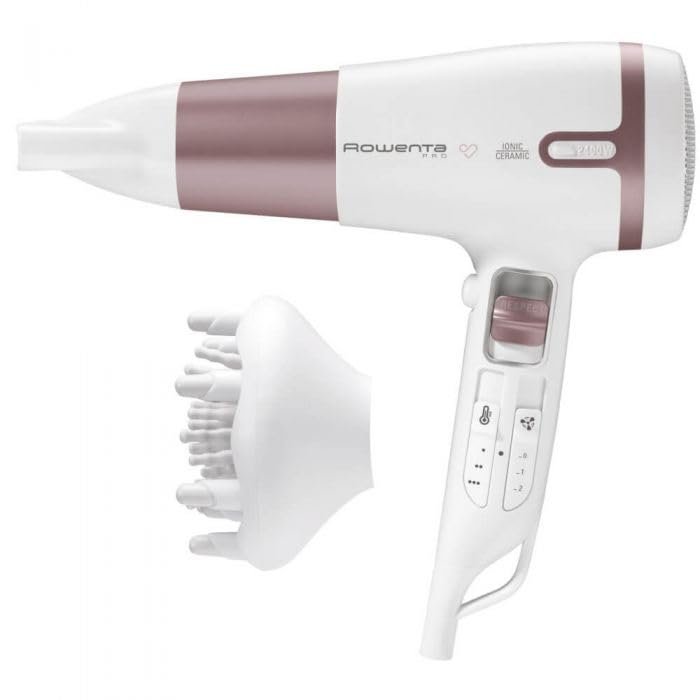 Rowenta Pro Respect Premium Care CV7461F0 hair dryer, 2400 W, 3 temperature settings, 2 speeds, ionization function, active diffuser, hanging ring, white