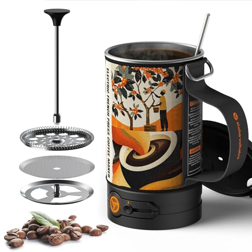 Stoke Voltaics Electric French Press Coffee Maker, Boil Water & Press Coffee 2-in-1, Portable Design for Camping, Travel, 6 Minute Brew Ready