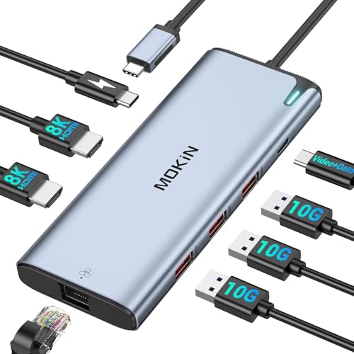 USB C to USB C Hub Multiport Adapter,USB C Splitter Dual Monitor with 8K@60Hz 2*HDMI,8 in 1 Dual HDMI Adapter Hub with USB C Video Output, 4*10Gbps USB,Ethernet and 100W PD for MacBook Pro/Air,Dell,HP