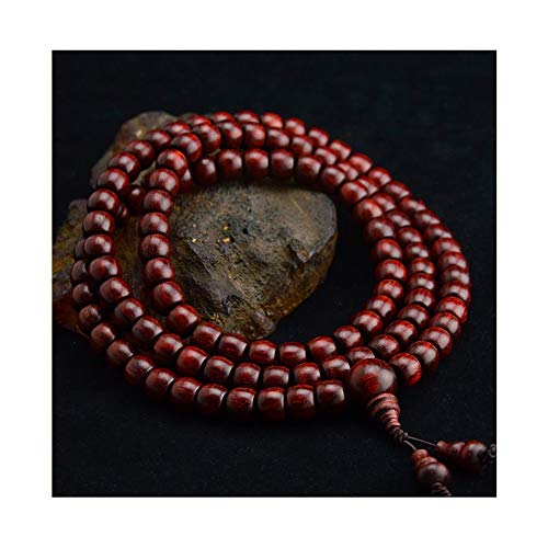 OOJAMQZZ Pulsera de cuentas de madera de palisandro indio, con 108 cuentas de tambor