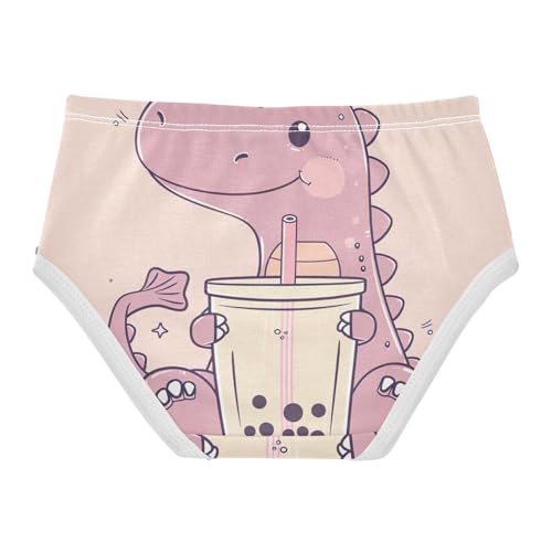 Dinosaur Holding Bubble Tea Girls Underwear, Toddler Briefs, Girls Cotton Underwear, 2–8 Years2