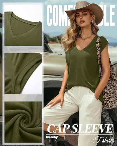 Image of Huukeay 3 Pack Women's V Neck Cap Sleeve T Shirts