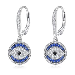 Silver-Evil Eye Earrings Dark Blue