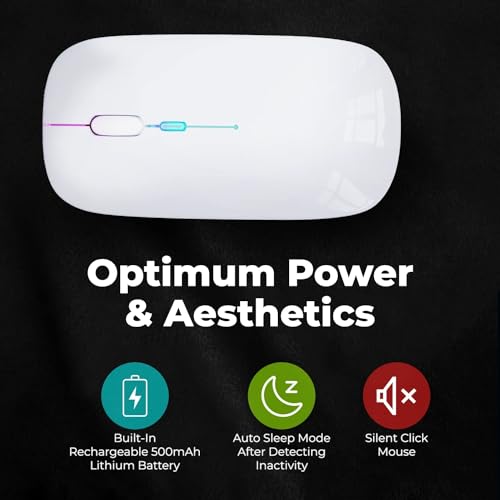 Image of Electro Wolf WM12 Rechargeable Wireless Mouse with RGB LED Backlit Silent Click (White Color) 1600 DPI Ergonomic Mouse for Laptop pc Computer Gaming & Work (WM12 White)