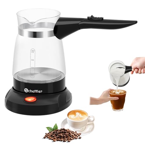 SCHEFFLER Türkische Kaffeemaschine Elektrischer 500ml Kaffeekocher Mokka Kaffeekanne, Espressokocher Induktion Mit Überhitzungsschutz 304 Edelstahl, Glas Turkish Coffee Maker Für Zuhause, Büro, Reisen