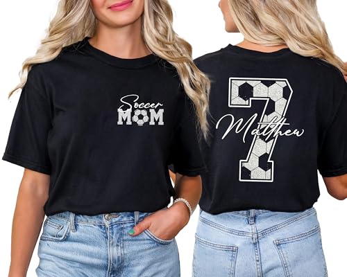 Personalize Soccer Mom Shirt with Kids Name & Jersey Number, Women Soccer Fan Shirts, Custom Football Shirts