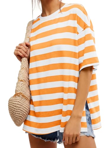 Image of Tankaneo Womens Oversized Tshirts Summer Casual Short Sleeve Crew Neck T Shirt Loose Fit Side Slit Tee Tops