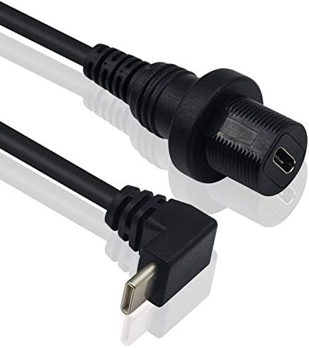 Duttek USB C Panel Mount Cable, UP & Down Angled USB C Male to Female Mount Extension Dash Flush Cable for Car, Boat, Motorcycle, Truck Dashboard 30cm/12 Inch