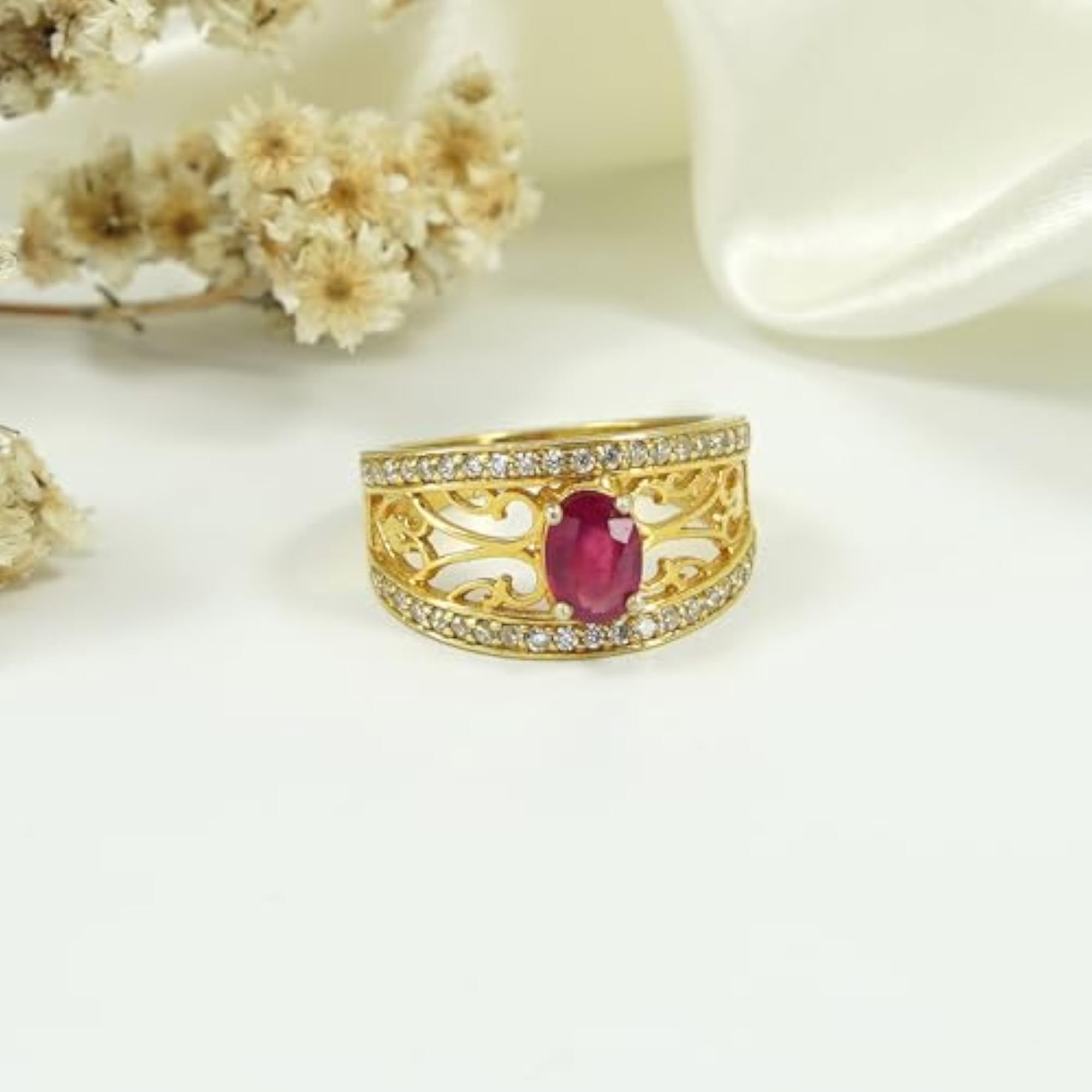 Women's Natural Ruby Art Deco Engagement Ring, Fine Filigree Design