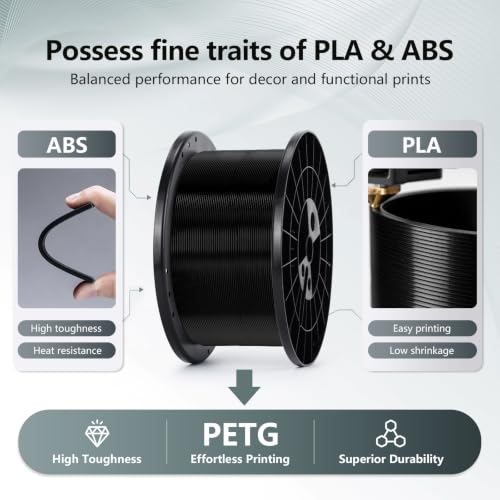 Image of RepRapper Black PETG Filament 1.75mm 5KG Giant Spool(11.02 lb), High Toughness Weather Resistant Low Odor Printing Material, Compatible with Most FDM 3D Printers