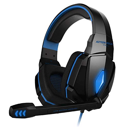 Kotion Each (#71) Stereo gaming headset met microfoon volumeregeling LED-licht voor PC Gaming (blauw + zwart)