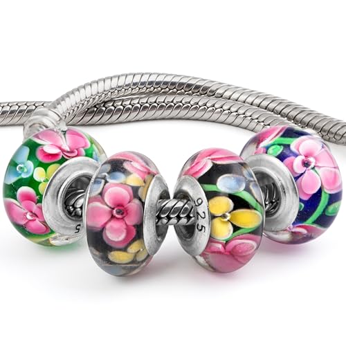 Set of 4 Handmade Murano Glass Charm Bead for Charms Bracelets Style#1114