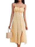 Floerns Women's Summer Split Thigh Spaghetti Strap Cami Midi Floral Dress Yellow and White Small