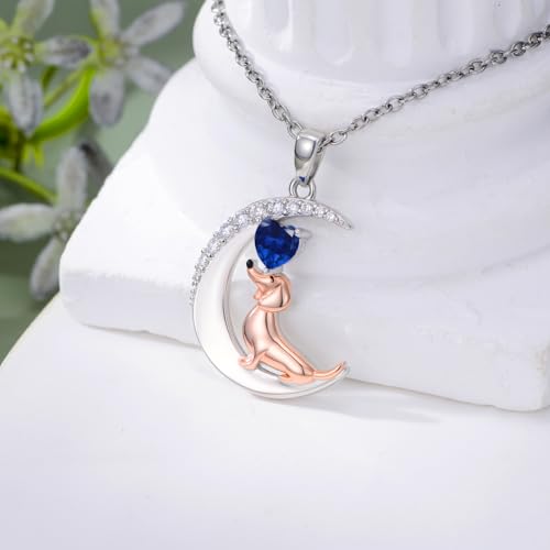 Image of PROESS Animal Birthstone Necklace 925 Sterling Silver Otter /Axolotl /Hippo /Elephant /Dachshund /Monkey /Red Panda Pendant Necklace Animal Birthstone Jewelry Gifts for Women
