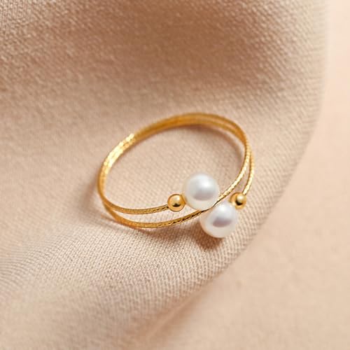 Bague Réglable Multirangs Plaqué Or 18K et Perles d'Eau Douce Véritables - 3