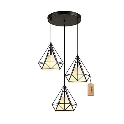 STOEX Suspension Cage Forme Diamant Contemporain 25cm Corde Ajustable Luminaire Lustre en Fer Salle à Manger,Bar,Chambre