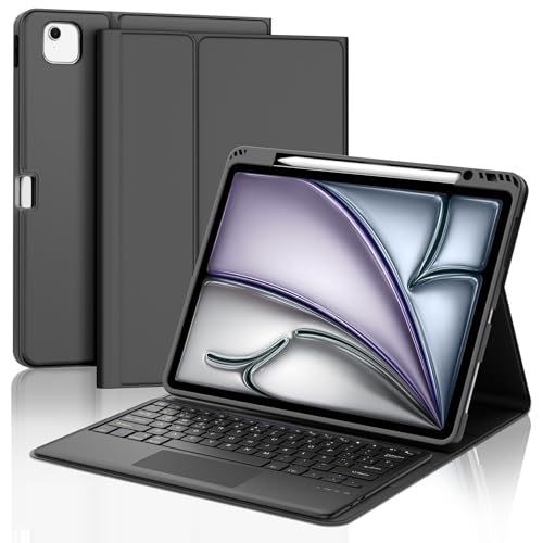 IVEOPPE Teclado iPad Air 13 Pulgadas (M3 2025/M2 2024) con Touchpad, Funda Cover Teclado Trackpad Español Ñ Bluetooth Desmontable para iPad Air 13 2024/2025, Negro