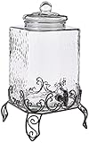 Circleware Verona Square Jar Glass Beverage Dispenser with Metal Stand, Water Juice, Beer, Wine, Liquor, Kombucha Iced Punch & Best Selling Drinks, HUGE 4.76 Gallon, Clear