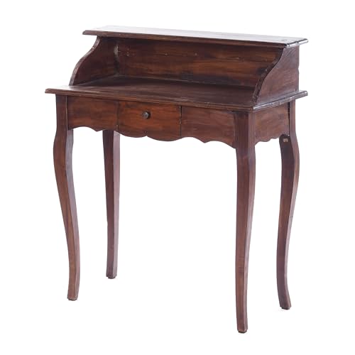 DESIGN DELIGHTS Vintage MASSIVHOLZ SEKRETÄR Napoleon | 80x92x40cm (BxHxT), Mahagoni, Shabby Style Konsolentisch | Schreibtisch im Vintage Stil | Farbe: 03 Dunkelbraun