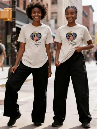 Image of Black History Pajamas, Graphic Matching Sets for Women, Magic Afro American Natural Hair Vintage Melanin T-Shirts and Pants