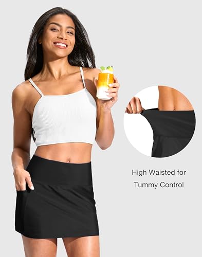 Soothfeel Women's 14" Swim Skirt with Pockets High Waisted Tummy Control Bathing Suit Swimsuit Skirt Modest Tankini Bottoms4
