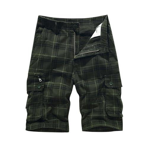 Men's Plaid Casual Shorts 2026 Fashion Cotton Outdoor Work Short Relaxed Fit Summer Sport Outdoor Cargo-Short Army Green