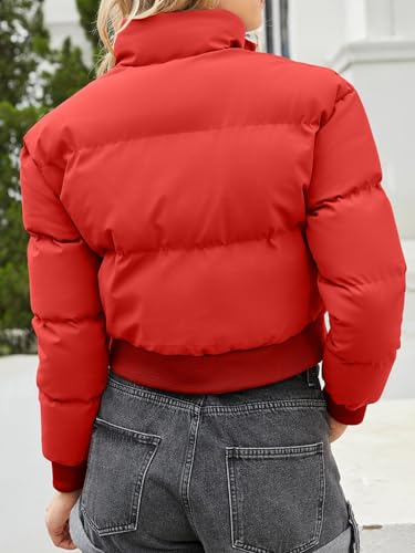 Womens Winter Down Jackets Stand Collar Button Down Cropped Water Resistant Warm Padded Quilted Coat4