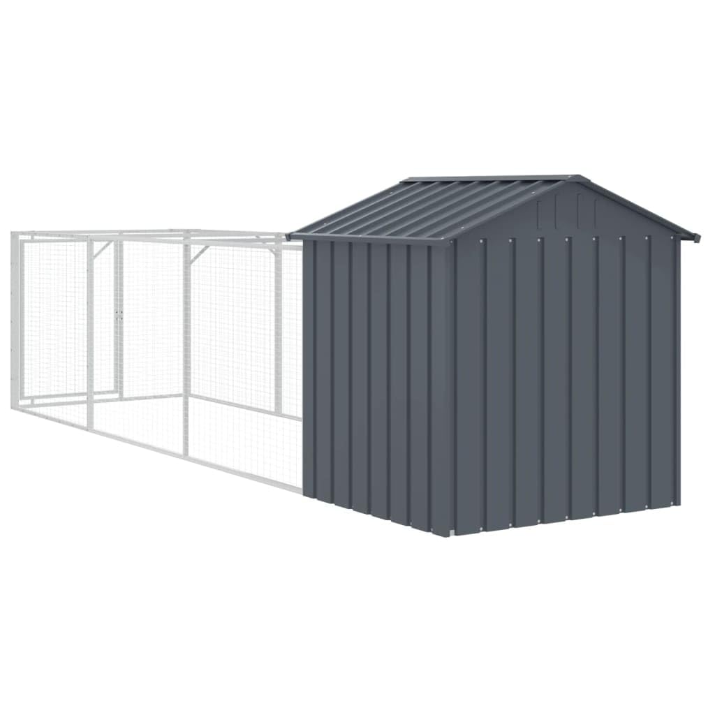 vidaXL Caseta Perros con Tejado, Casa Jaula para Mascotas con Corral, Perrera para Cachorros, Refugio para Animales, Acero Galvanizado Gris