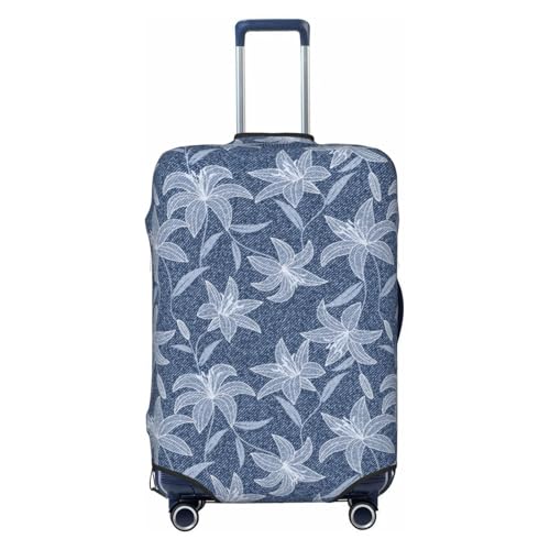 Beautiful Denim Print Luggage Cover Washable Elasticated Suitcase Covers TSA Approved Stylish Dust and Scratch Resistant Case Protector for Kids and Adults