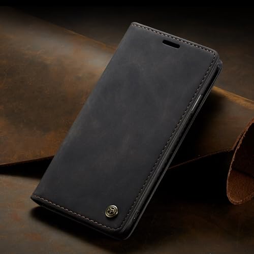 Étui iPhone 16 Plus magnétique noir housse à rabat en cuir rétro protectrice