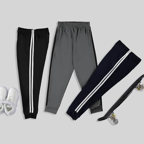 Image of PURE CHAMP 3 Pack Boys Sweatpants Mesh Lightweight Kids Clothes with Zipper Pockets Active Quick-Dry Boys Pants Sizes 4-20