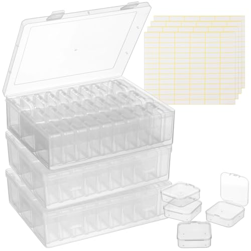 Image of 120Pcs Bead Organizer Box, Small Clear Plastic Bead Storage Containers, 4 Craft Storage Boxes with Hinged Lid, 336 Labels, Mini Box for Jewelry Making Bracelets Beading Nails Screws Seeds Small Parts