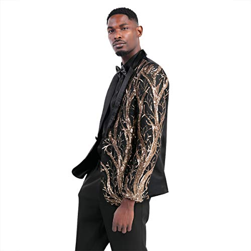 Cloudstyle Mens Stylish Dinner Tux Dress Blazer Slim Fit Gold Sequin Suit Jacket Sport Coat4