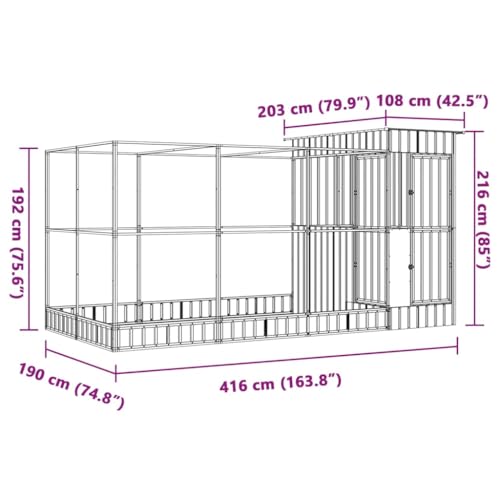 vidaXL Voliere mit Erweiterung Silber 416 x 203 x 216 cm Stahl