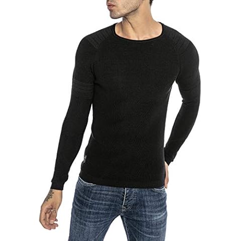 Redbridge Suéter para Hombre Jersey de Punto Sudadera Slim-Fit Cuello Redondo Negro XL Cover