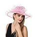 Women's Organza Church British Fascinator Bridal Tea Party Wedding Hat Summer Ruffles Cap(Hj-Pink Bow 2)