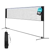 OLIXIS Portable Badminton Net, Height Adjustable Volleyball Net, Badminton Net with Carry Bag, Volleyball Net for Pool, BackyardGame Indoor Outdoor Use, 17FT Wide, Blue